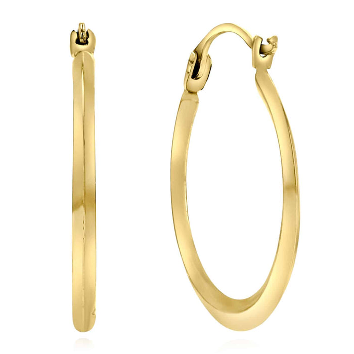 Real 14K Gold Knife Edge Hoop Earrings 19mm - WJD Exclusives
