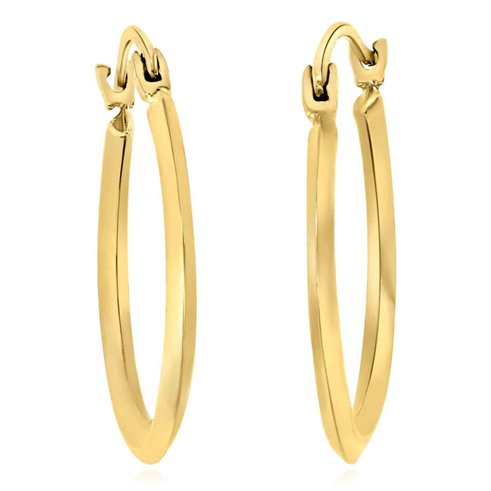 Real 14K Gold Knife Edge Hoop Earrings 19mm - WJD Exclusives
