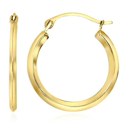 Real 14K Gold Knife Edge Hoop Earrings 19mm