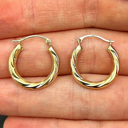 14K Real Gold Swirl Hoop Earrings 19mm