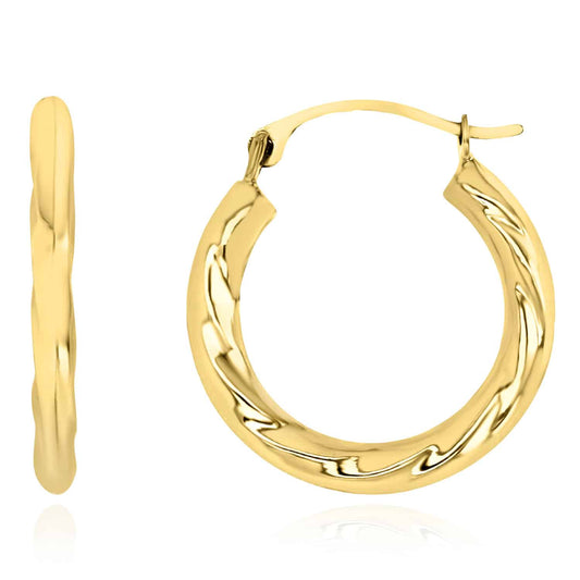 14K Real Gold Swirl Hoop Earrings 19mm
