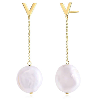 14K Gold Cultured Pearls V - Shape Cable Earrings - WJD Exclusives