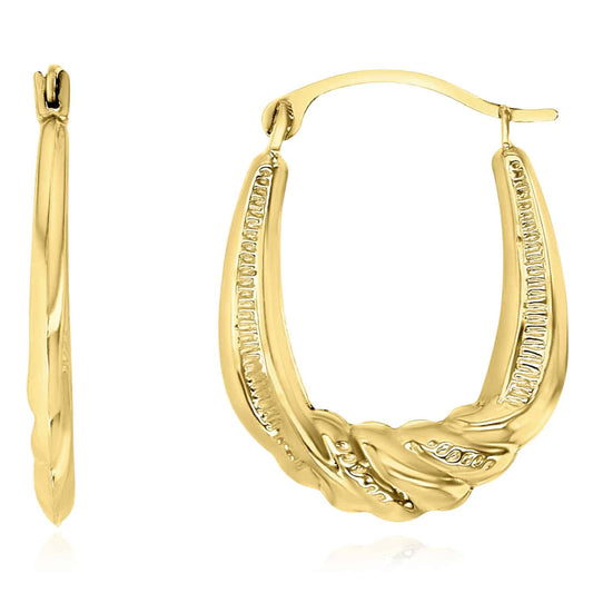 14K Real Gold Graduated Twisted Hoop Earrings 20mm