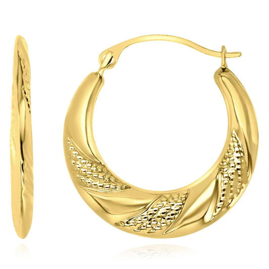 14K Real Gold Graduated Swirl Hoop Earrings 18mm