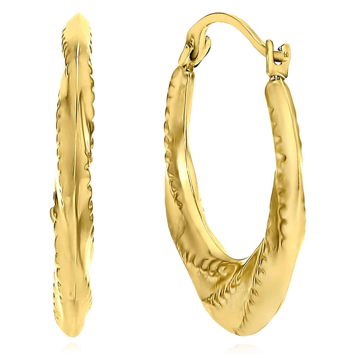 14K Gold Stitched Pattern Twisted Hoop Earrings 19mm - WJD Exclusives