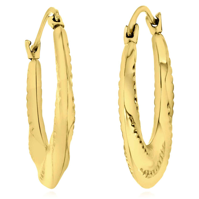 14K Gold Stitched Pattern Twisted Hoop Earrings 19mm - WJD Exclusives