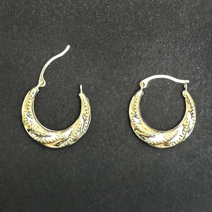 14K Real Gold Stitched Pattern Twisted Hoop Earrings 19mm
