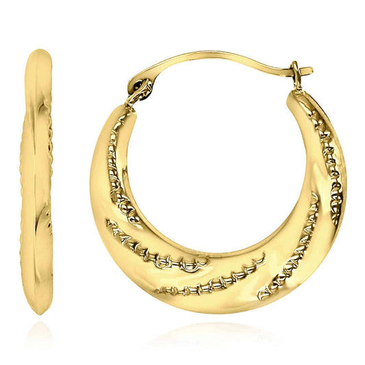 14K Real Gold Stitched Pattern Twisted Hoop Earrings 19mm