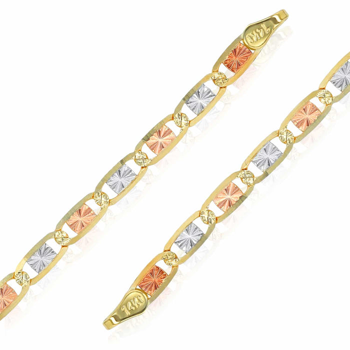 Engravable 14K Tri - Color Gold Personalized Valentino ID Bracelet (Solid Links) 6" - 7" - WJD Exclusives