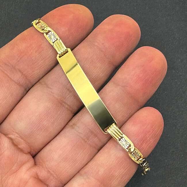 Engravable 14K Tri - Color Gold Personalized Valentino ID Bracelet (Solid Links) 6" - 7" - WJD Exclusives