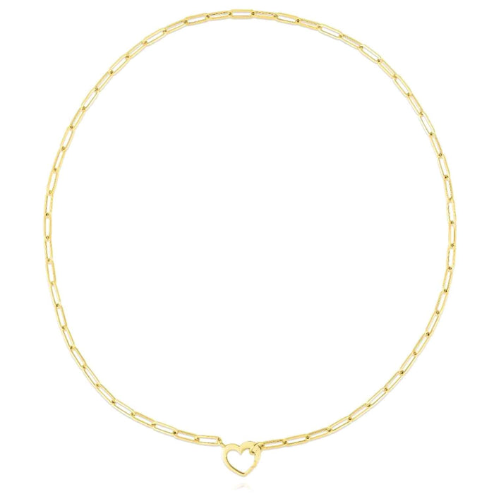 14K Yellow Gold 3.5mm Split Heart Paperclip Necklace (Hollow) 18" - WJD Exclusives