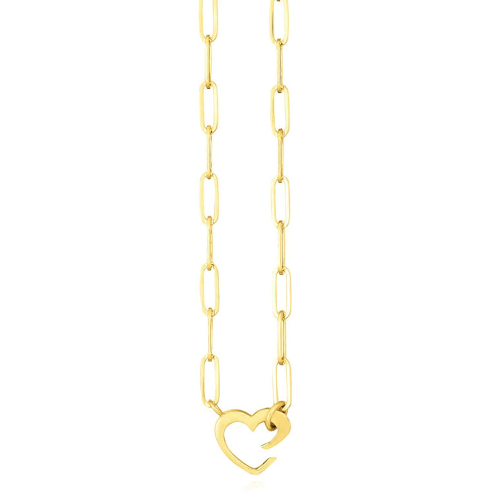 14K Yellow Gold 3.5mm Split Heart Paperclip Necklace (Hollow) 18" - WJD Exclusives