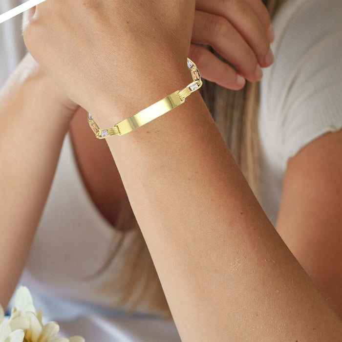 Engravable 14K Tri - Color Gold Personalized Valentino ID Bracelet (Solid Links) 7" - WJD Exclusives