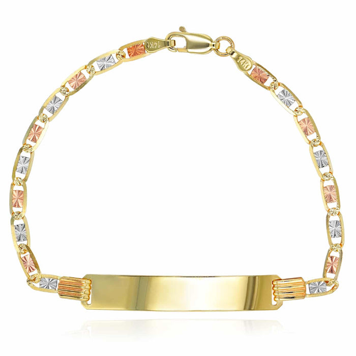 Engravable 14K Tri - Color Gold Personalized Valentino ID Bracelet (Solid Links) 7" - WJD Exclusives