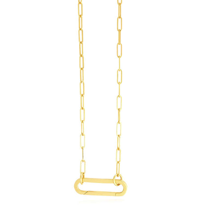 14K Real Gold Open Close Safety Pin Pendant Paperclip Chain Necklace 18"