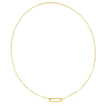 14K Real Gold Open Close Safety Pin Pendant Paperclip Chain Necklace 18"