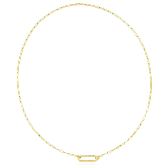 14K Yellow Gold Open Close Safety Pin Paperclip Necklace (Solid Links) 18" - WJD Exclusives