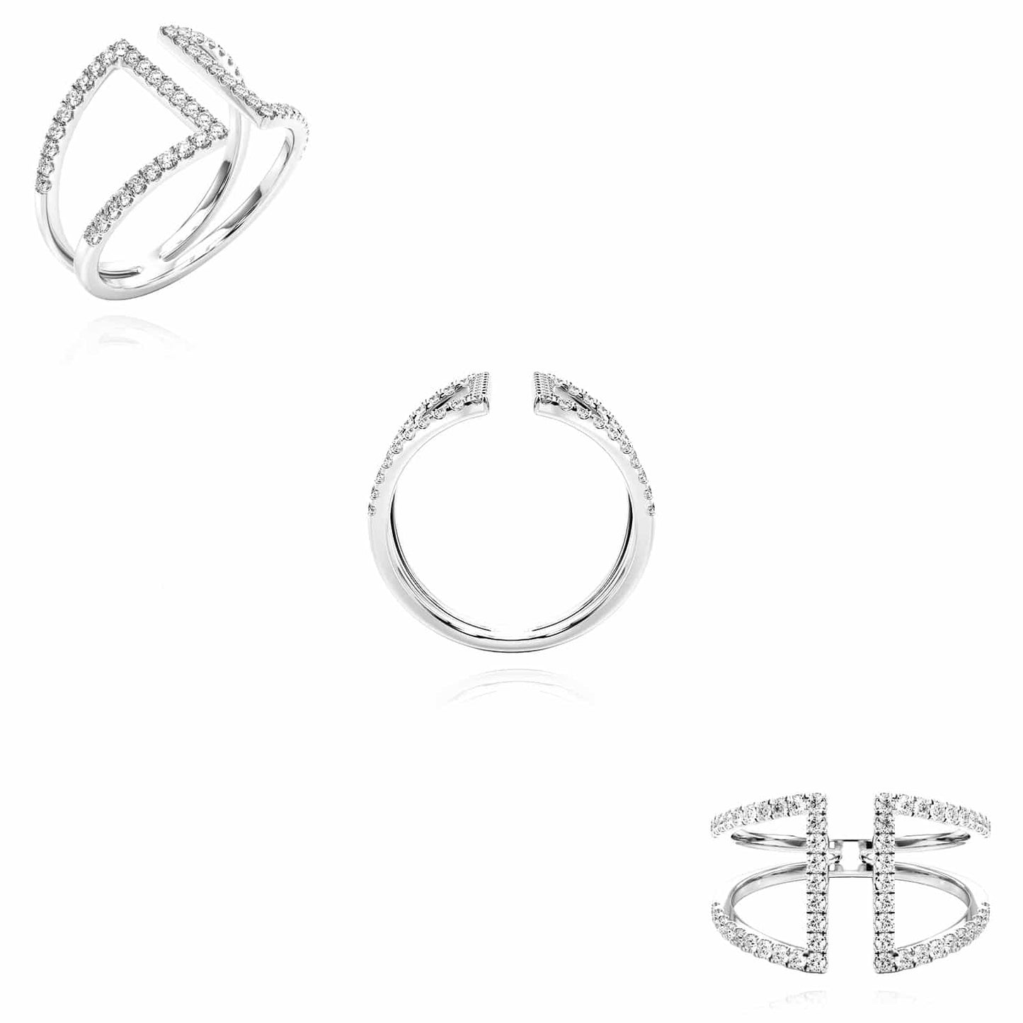 0.35CTW Real Diamond 14K White Gold Bridge Connected Dual Band Ring