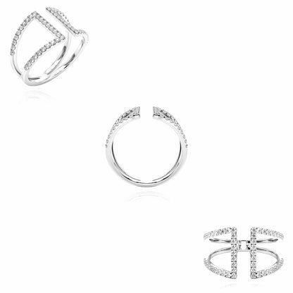 0.35CTW Real Diamond 14K White Gold Bridge Connected Dual Band Ring