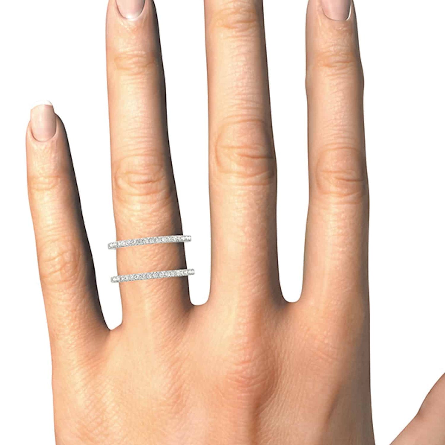 0.35CTW Real Diamond 14K White Gold Bridge Connected Dual Band Ring