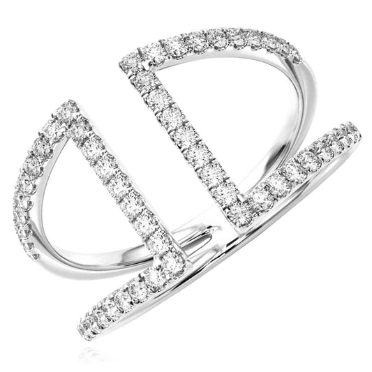 0.35CTW Real Diamond 14K White Gold Bridge Connected Dual Band Ring