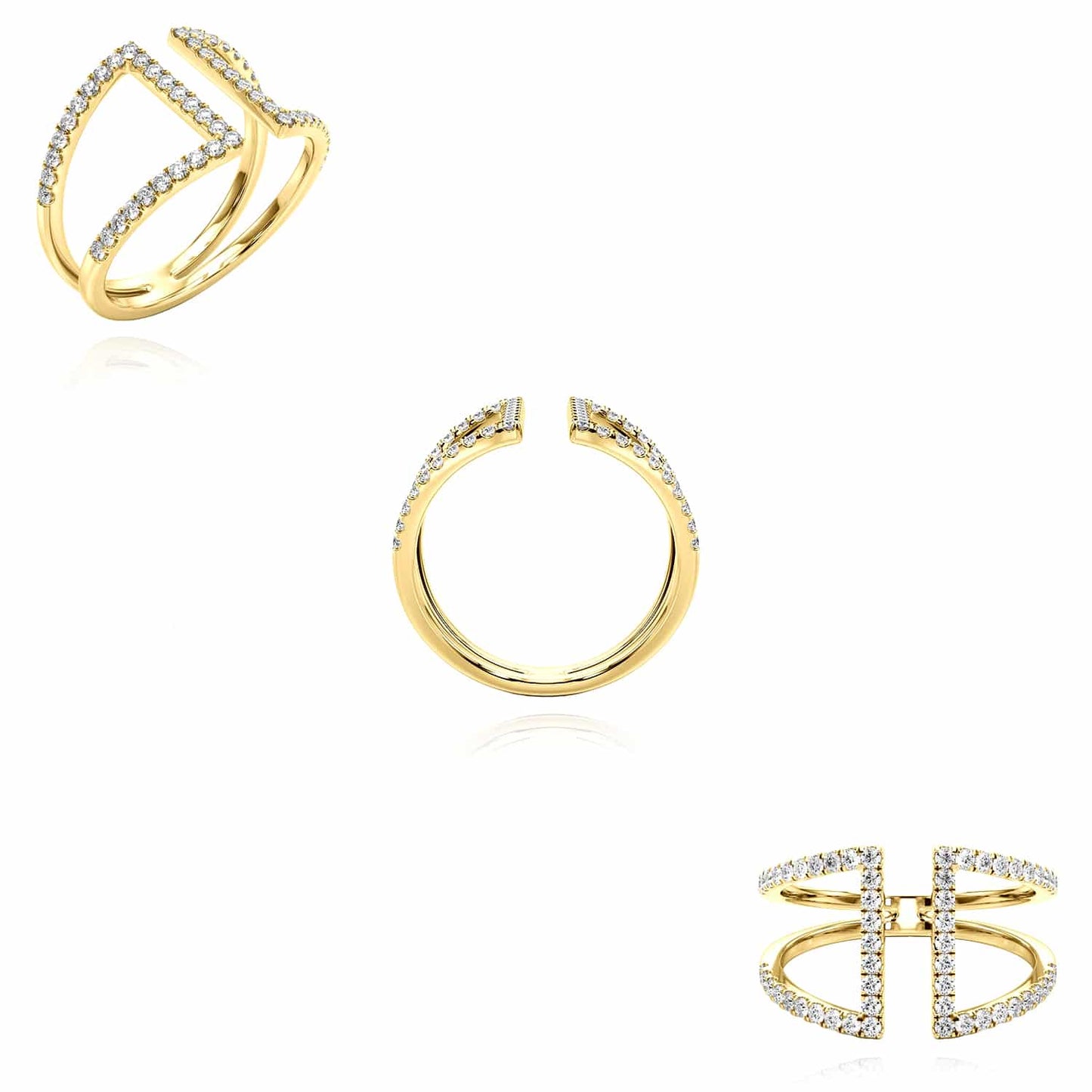 0.35CTW Real Diamond 14K Real Gold Bridge Connected Dual Band Ring