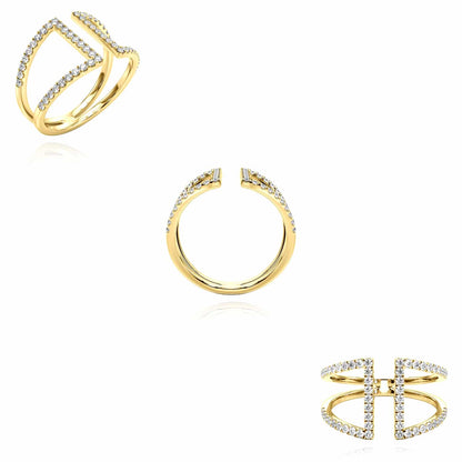 0.35CTW Real Diamond 14K Real Gold Bridge Connected Dual Band Ring