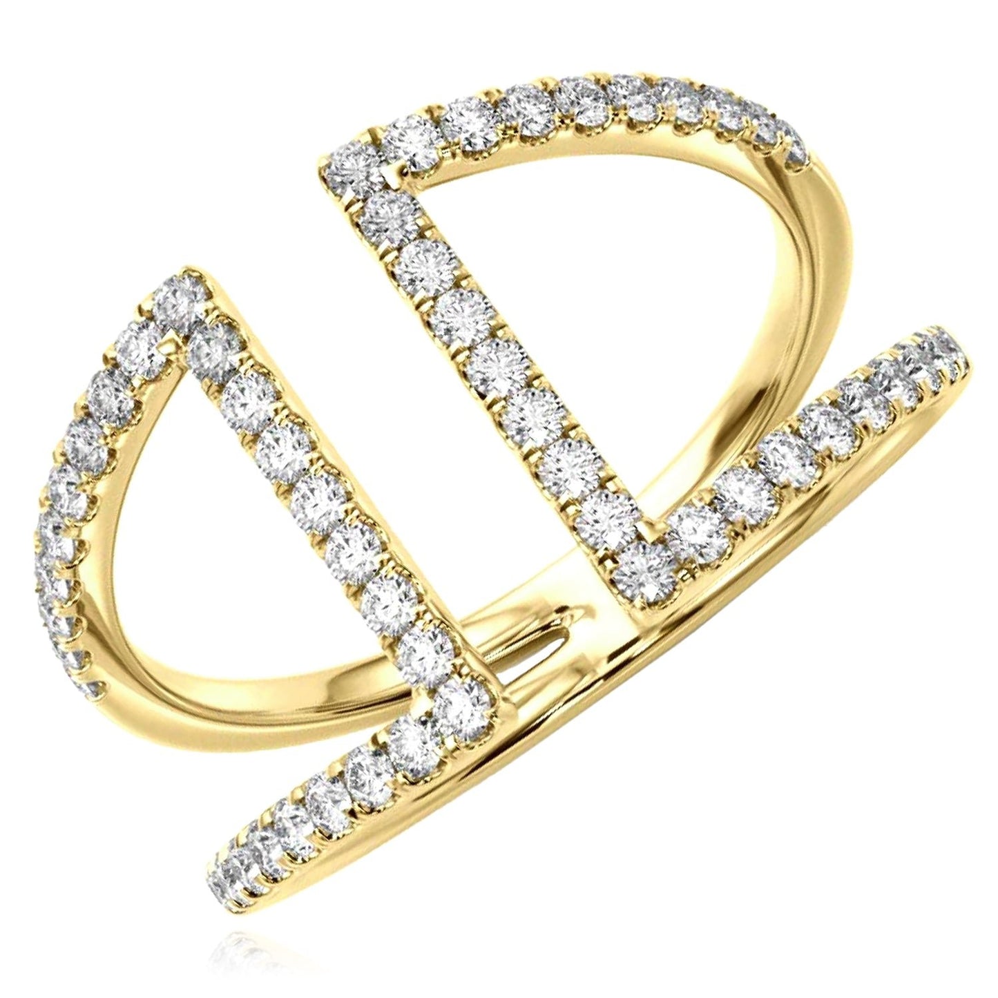0.35CTW Real Diamond 14K Real Gold Bridge Connected Dual Band Ring