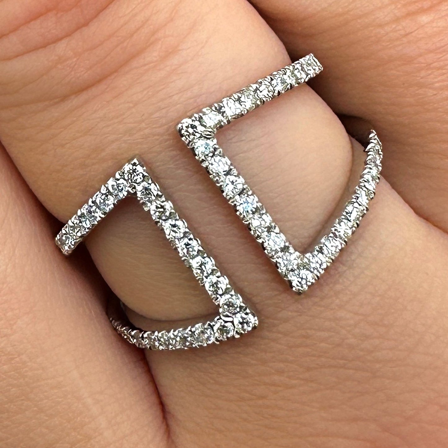 0.50CTW Real Diamond 14K White Gold Bridge Connected Dual Band Ring