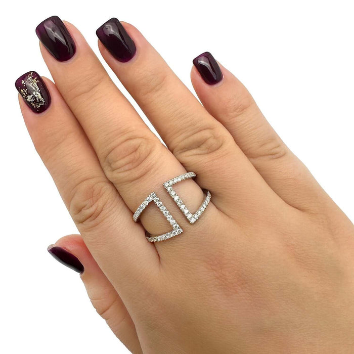 0.50CTW Natural Diamond 14K White Gold Bridge Connected Dual Band Ring - WJD Exclusives