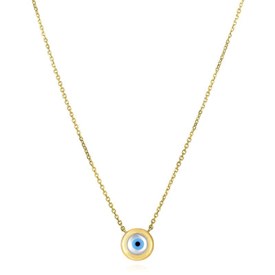 14K Yellow Gold Round Halo Cultured Pearl Evil Eye Necklace (Solid Links) 16" - 18" Adjustable - WJD Exclusives