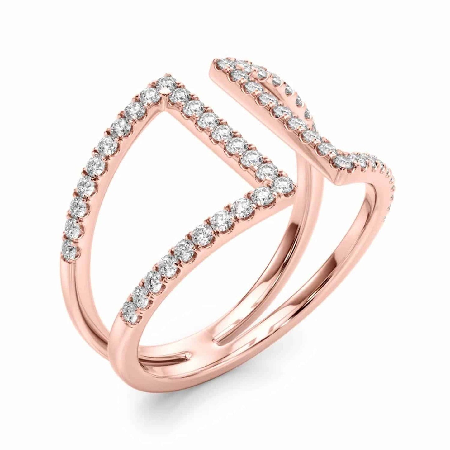 0.50CTW Real Diamond 14K Rose Gold Bridge Connected Dual Band Ring