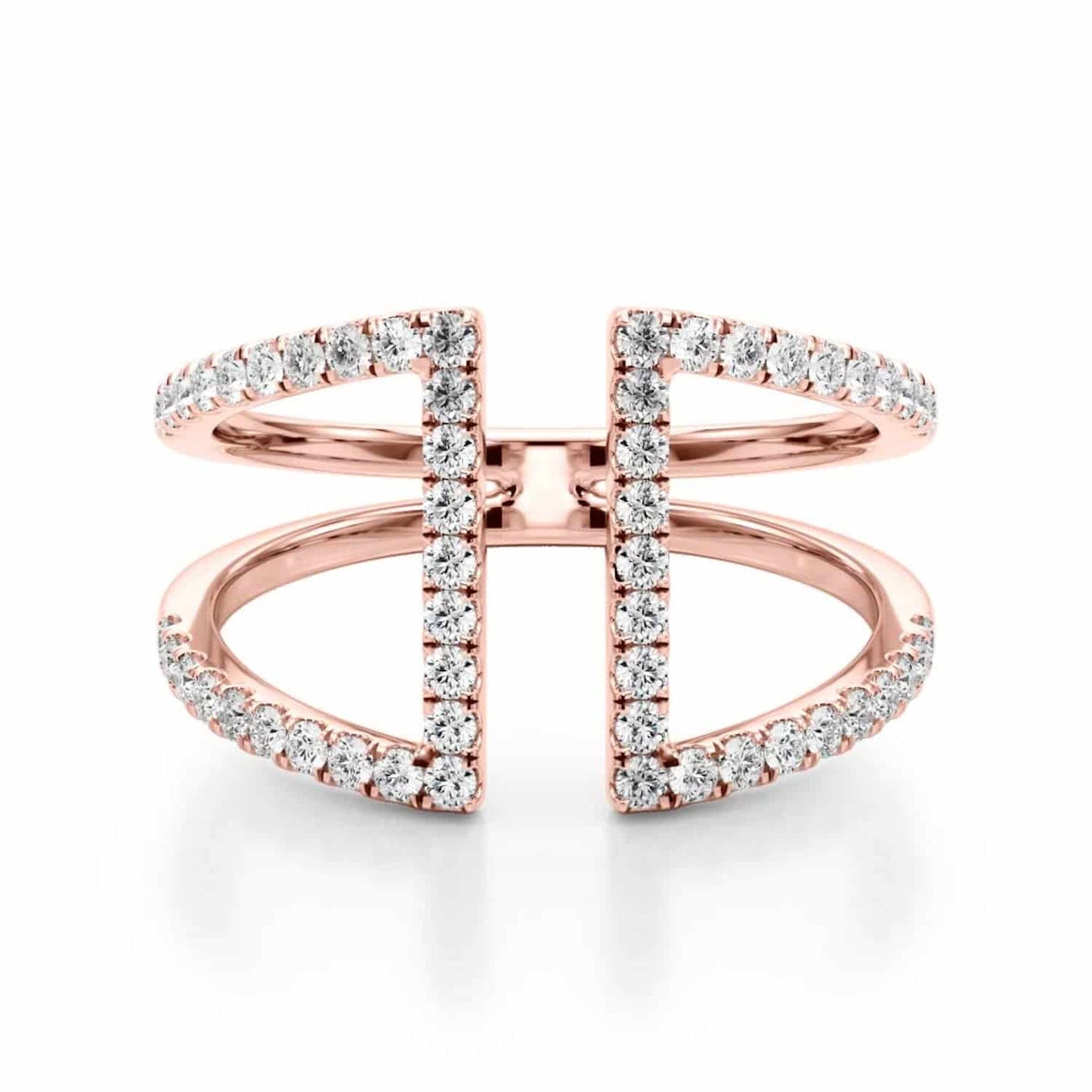 0.50CTW Real Diamond 14K Rose Gold Bridge Connected Dual Band Ring
