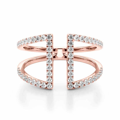 0.50CTW Real Diamond 14K Rose Gold Bridge Connected Dual Band Ring