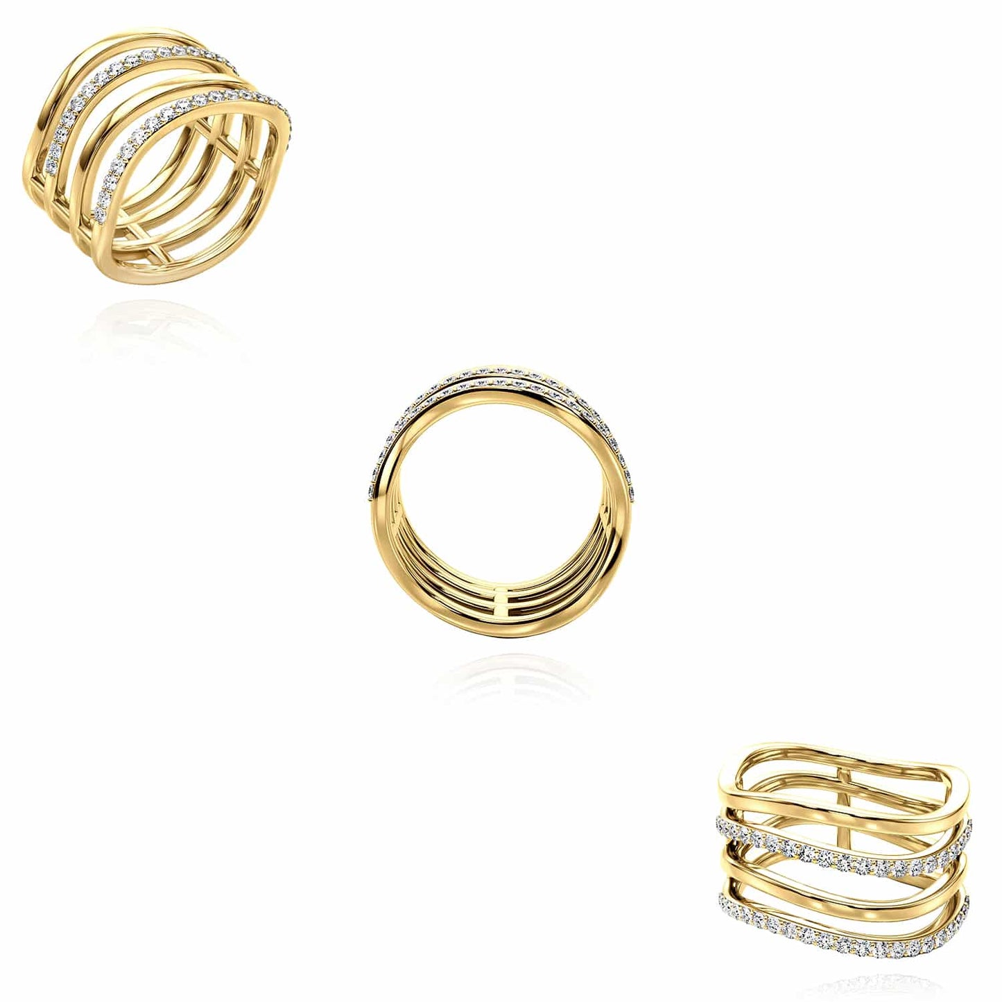 0.45CTW Real Diamond 14K Real Gold Crossover Intertwined Multi-Band Ring