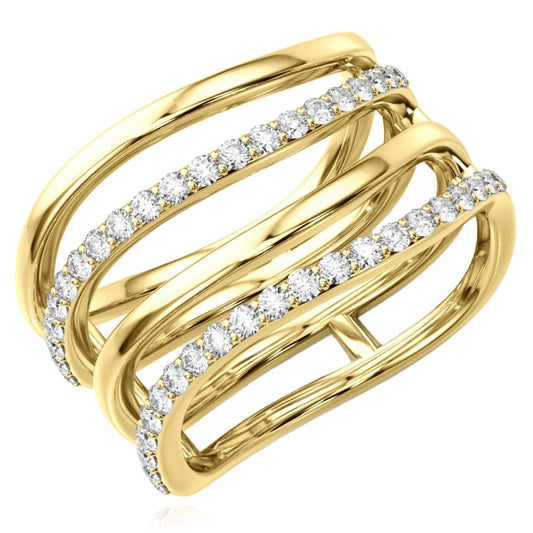 0.45CTW Real Diamond 14K Real Gold Crossover Intertwined Multi-Band Ring