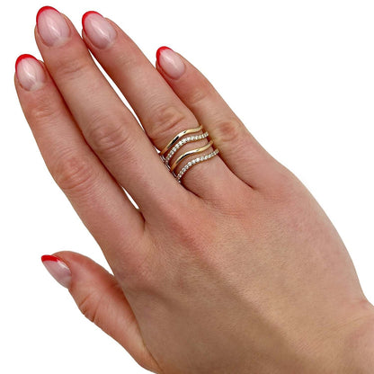 0.45CTW Real Diamond 14K Real Gold Crossover Intertwined Multi-Band Ring