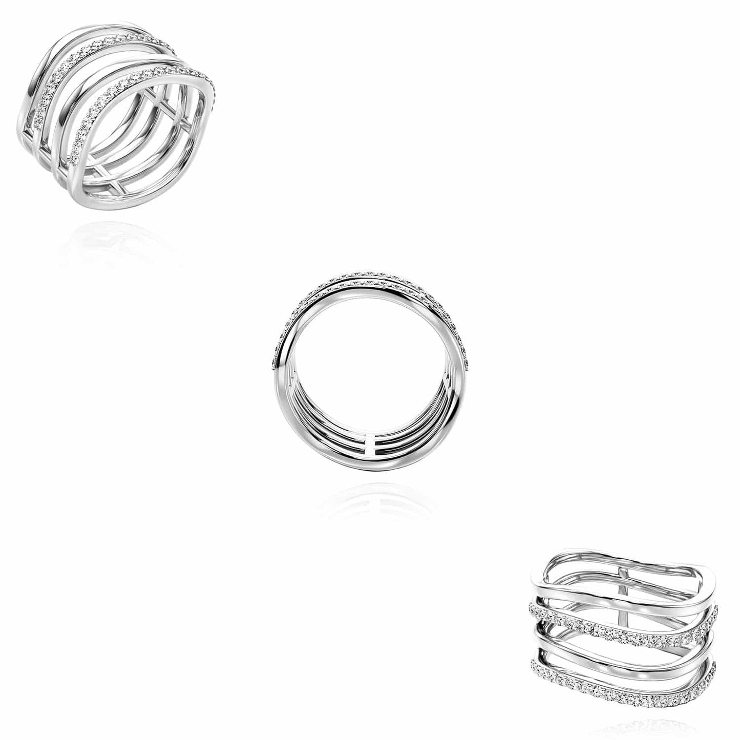 0.45CTW Real Diamond 14K White Gold Crossover Intertwined Multi-Band Ring