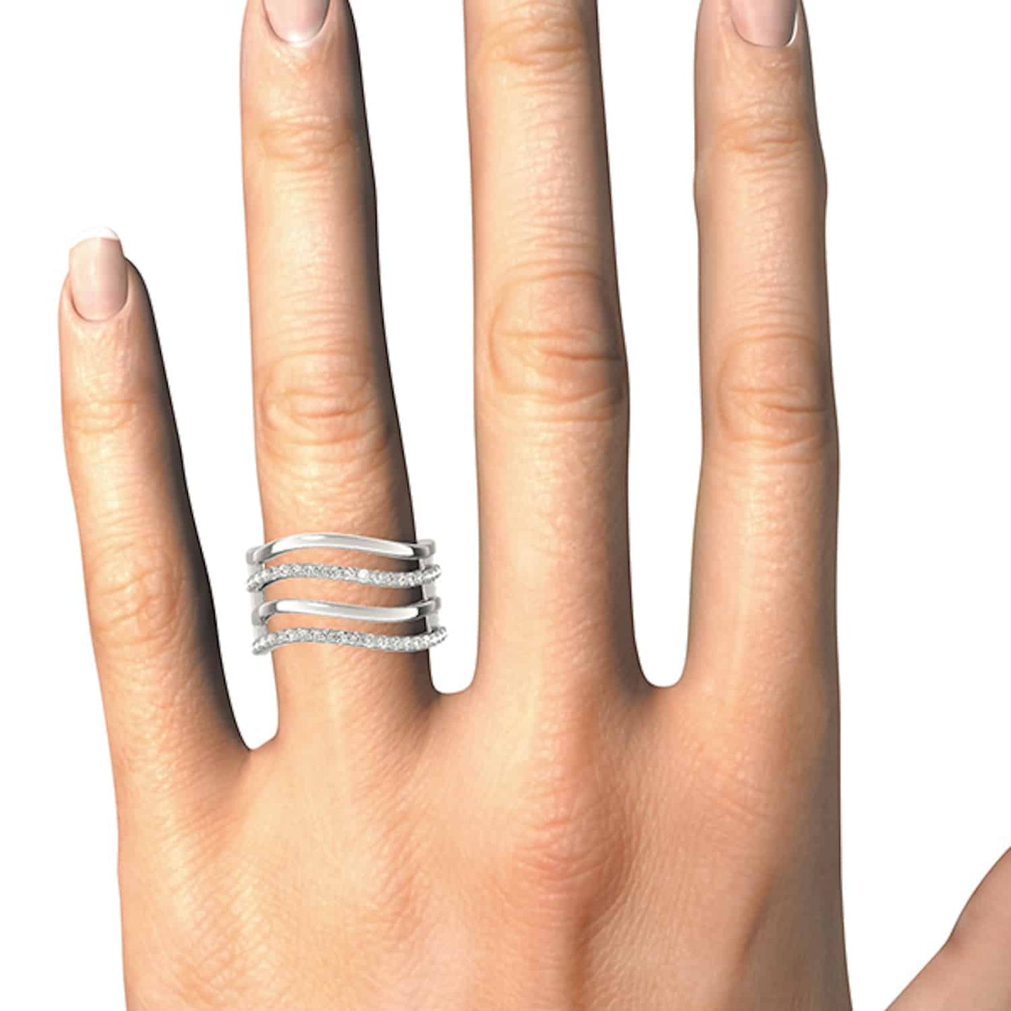 0.45CTW Real Diamond 14K White Gold Crossover Intertwined Multi-Band Ring