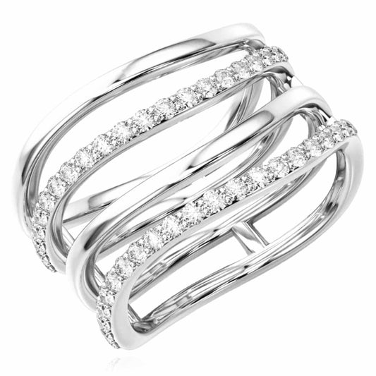 0.45CTW Real Diamond 14K White Gold Crossover Intertwined Multi-Band Ring