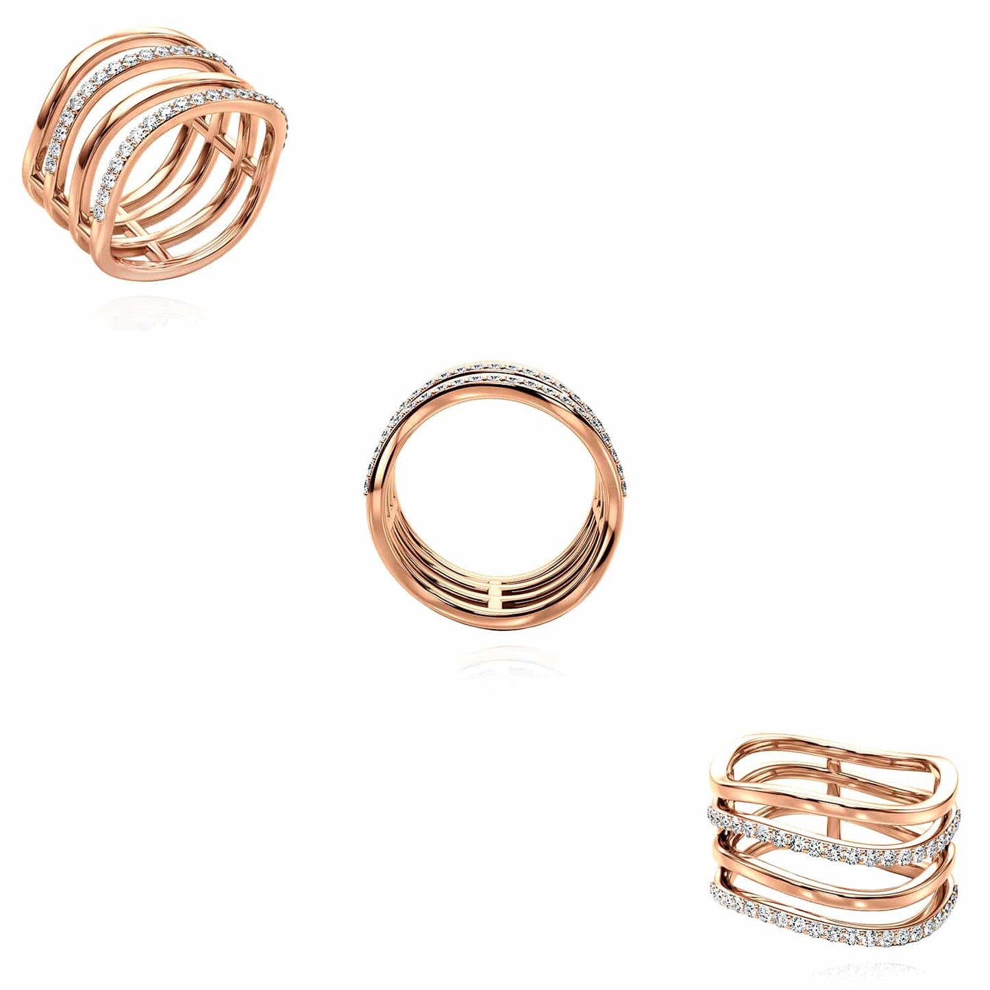 0.45CTW Real Diamond 14K Rose Gold Crossover Intertwined Multi-Band Ring