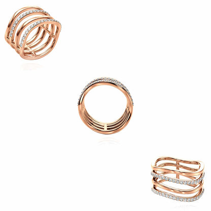 0.45CTW Real Diamond 14K Rose Gold Crossover Intertwined Multi-Band Ring