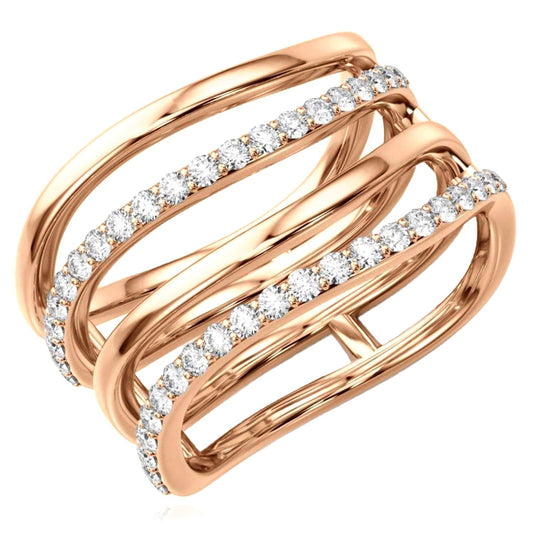 0.45CTW Real Diamond 14K Rose Gold Crossover Intertwined Multi-Band Ring