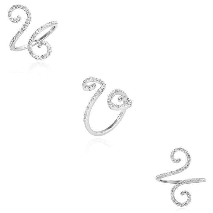 0.50CTW Natural Diamond 14K White Gold Open Swirl Stackable Ring - WJD Exclusives