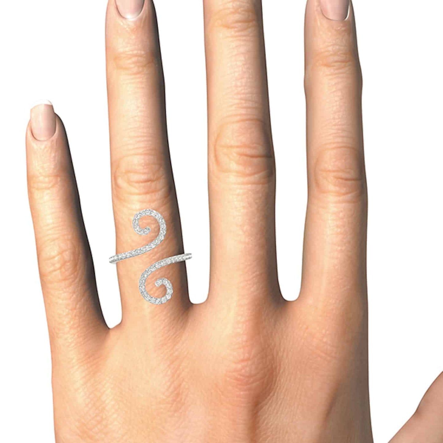 0.50CTW Real Diamond 14K White Gold Open Swirl Stackable Ring