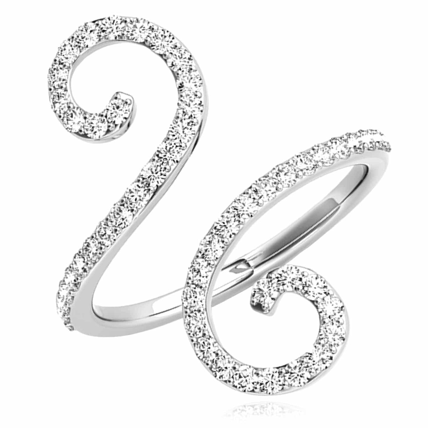 0.50CTW Real Diamond 14K White Gold Open Swirl Stackable Ring