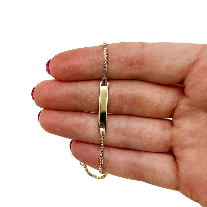 Kids 14K Yellow Gold Round Wheat ID Engravable Bracelet (Solid Links) 6" - WJD Exclusives