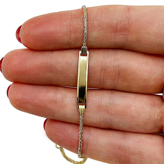 Kids 14K Yellow Gold Round Wheat ID Engravable Bracelet (Solid Links) 6" - WJD Exclusives