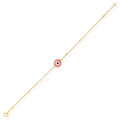 14K Real Gold Yellow Round Evil Eye Bracelet Pink Love Blue Serenity 6.25"-7" Adjust.
