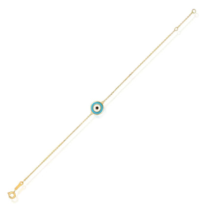14K Real Gold Yellow Round Evil Eye Bracelet Pink Love Blue Serenity 6.25"-7" Adjust.